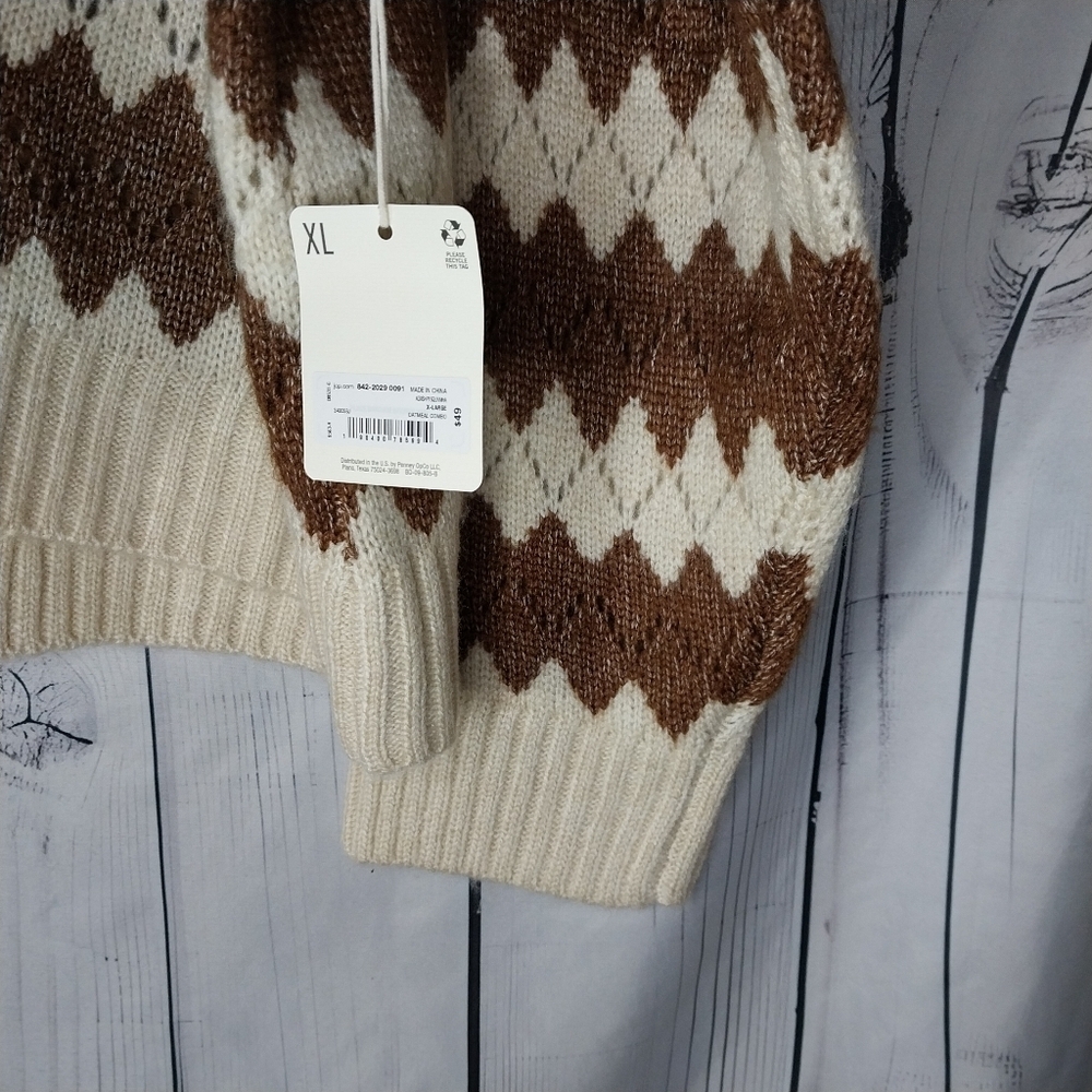 a.n.a a New Approach V-Neck Sweater in Cream and Brown Size XL NWT - Picture 6 of 15